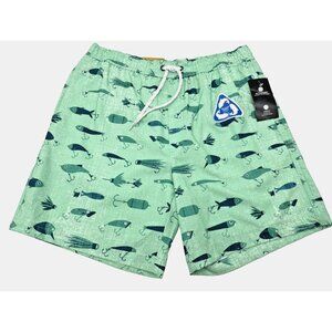 NWT Ocean Coast Swim Shorts Men’s Sz M Trunks w/Lining Fishing Lures Lt Green